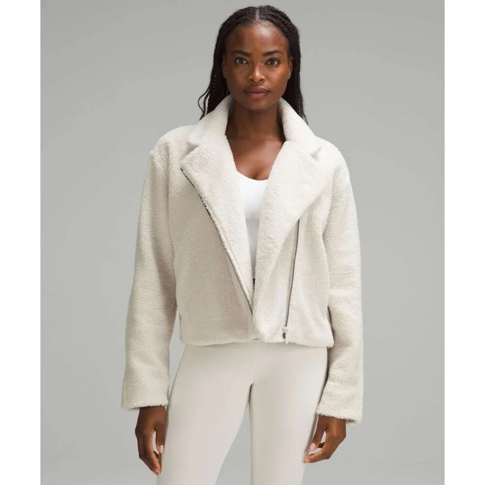 Lululemon Athletica Womens Small Textured Fleece Collared Cropped Jacket Bone - Picture 1 of 10